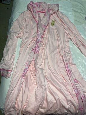 Katie K Pink Hooded Robe with Bright Pink Floral Trim
